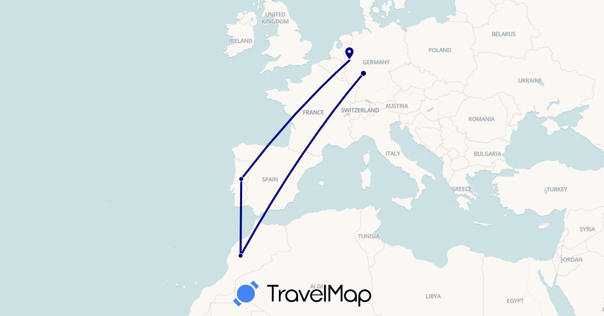 TravelMap itinerary: driving in Germany, Morocco, Portugal (Africa, Europe)